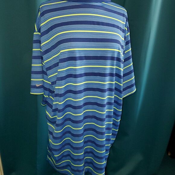 Nike Golf Dri-FIT Tour Performance Striped Polo Shirt Blue Neon Yellow XXL - Picture 7 of 7